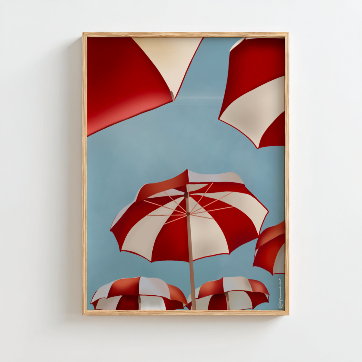 Affiche parasols rouges Pommie pour décoration bord de mer